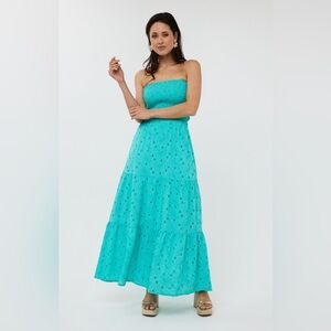🆕 Elegant Turquoise Strapless Maxi Dress